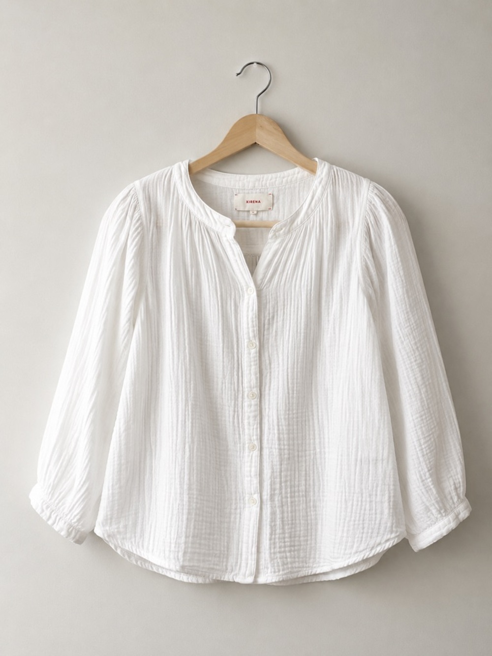 XiRENA White Button Up Blouse Shirt Lark Gauze Cotton Coastal Quiet Luxury Small - Picture 2 of 5
